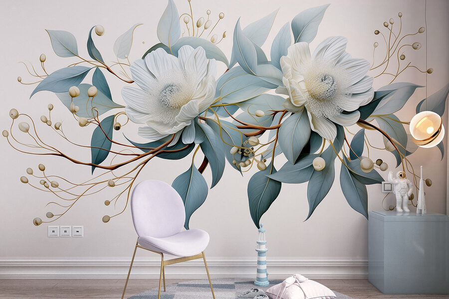 Fleurs et feuilles blanches