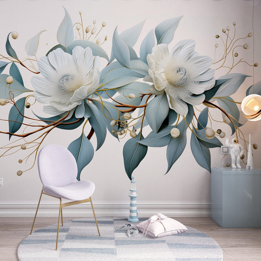 Fleurs et feuilles blanches