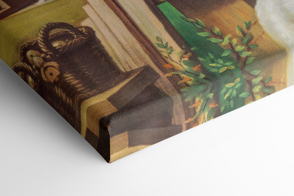 Painting of a man and woman holding a baby