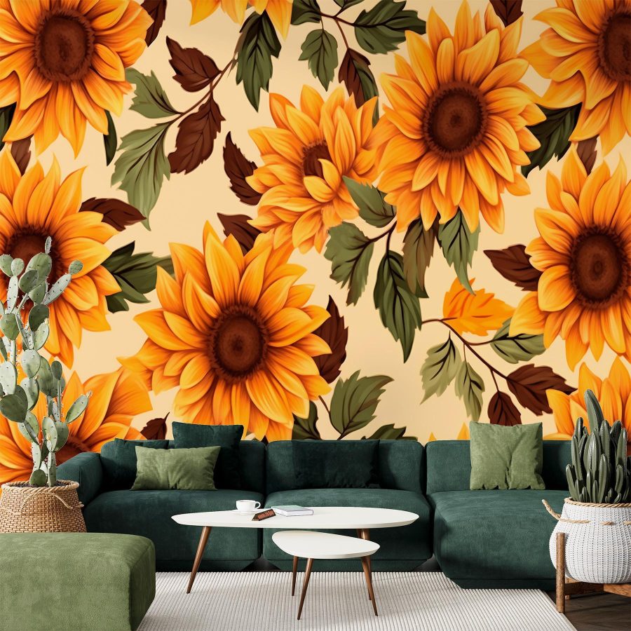 Papier peint Motif de tournesols et de feuilles – Image 2
