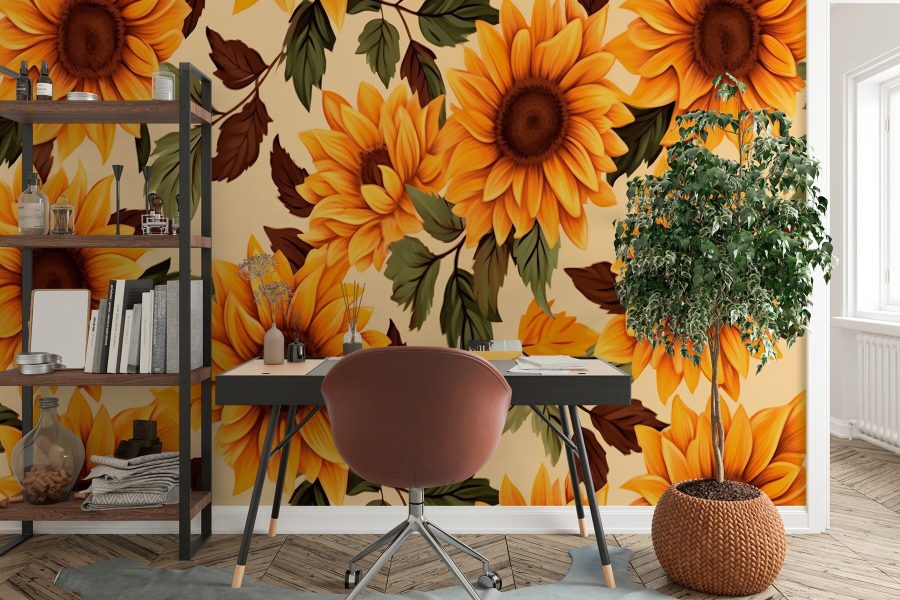 Papier peint Motif de tournesols et de feuilles – Image 3