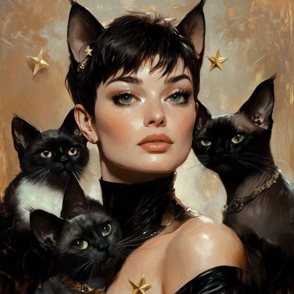 Femme avec des chats autour du cou Femme avec des chats autour du cou