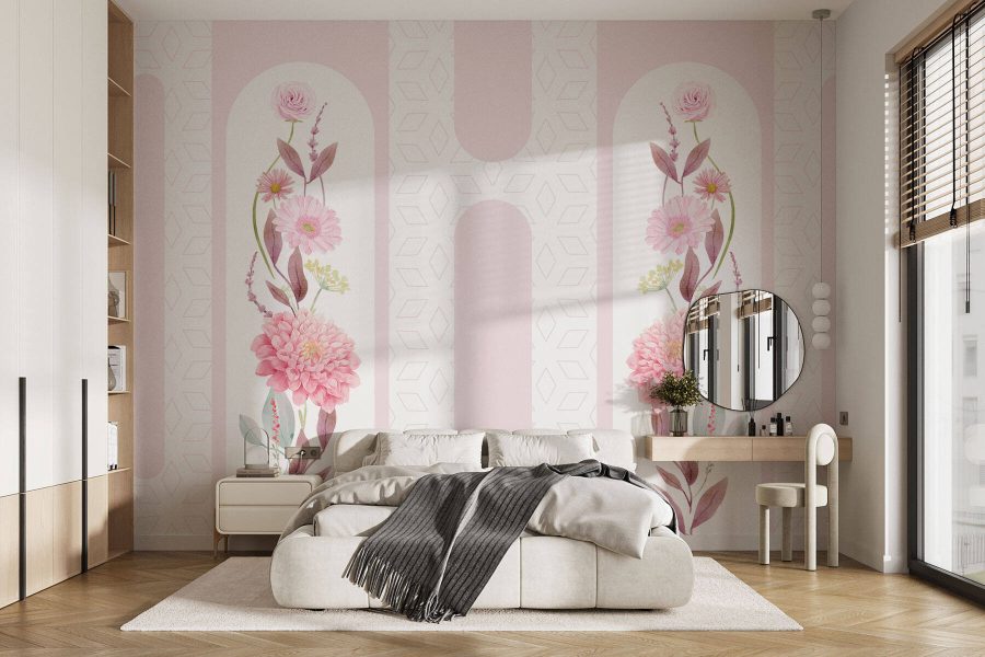 Fleurs et feuilles roses sur fond blanc Fleurs et feuilles roses sur fond blanc