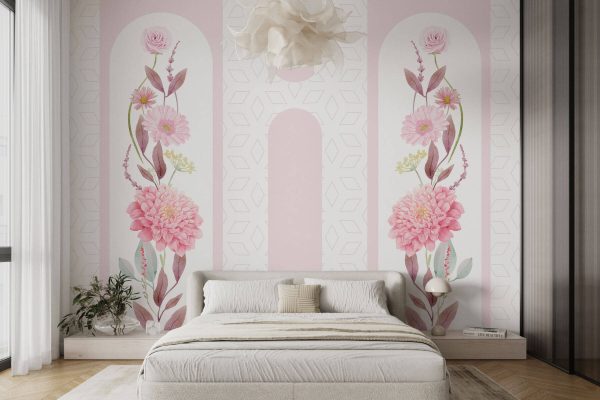 Fleurs et feuilles roses sur fond blanc Fleurs et feuilles roses sur fond blanc