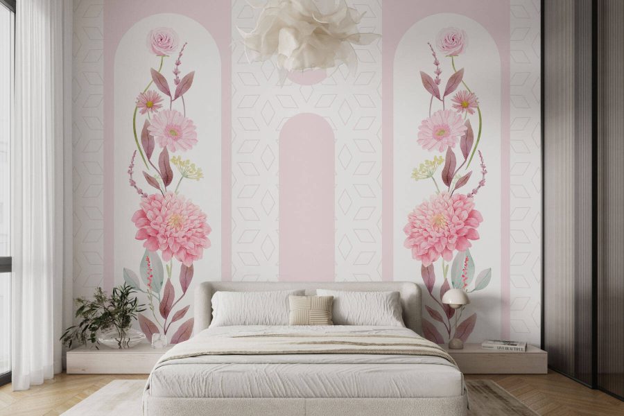 Fleurs et feuilles roses sur fond blanc Fleurs et feuilles roses sur fond blanc