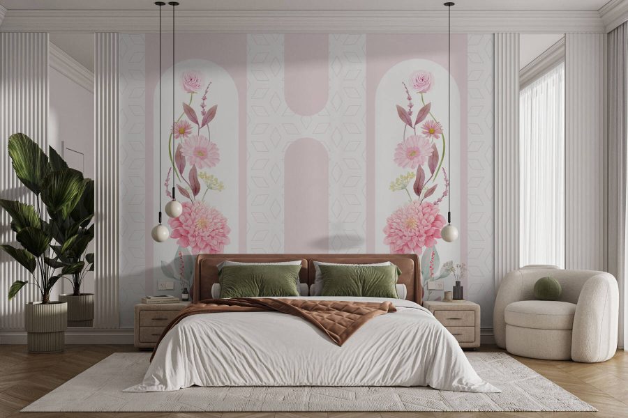 Fleurs et feuilles roses sur fond blanc Fleurs et feuilles roses sur fond blanc