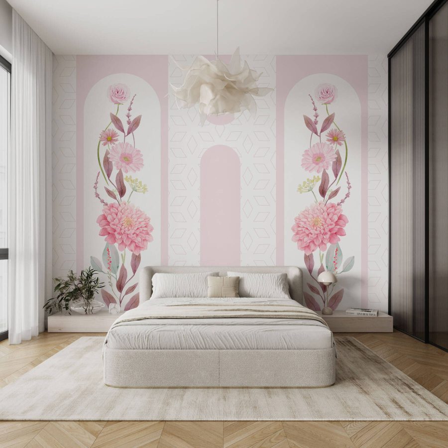 Fleurs et feuilles roses sur fond blanc Fleurs et feuilles roses sur fond blanc