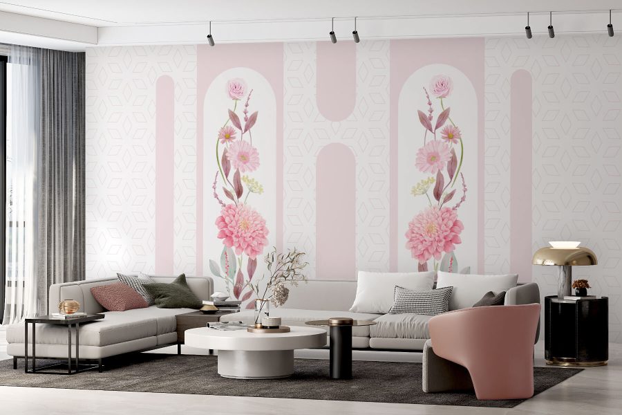 Fleurs et feuilles roses sur fond blanc Fleurs et feuilles roses sur fond blanc