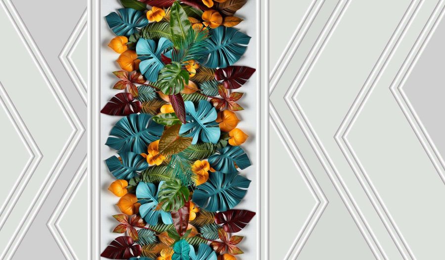 Papier peint Porte blanche avec des feuilles colorées – Image 8