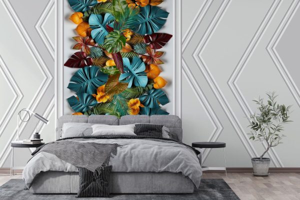 Porte blanche avec des feuilles colorées Porte blanche avec des feuilles colorées