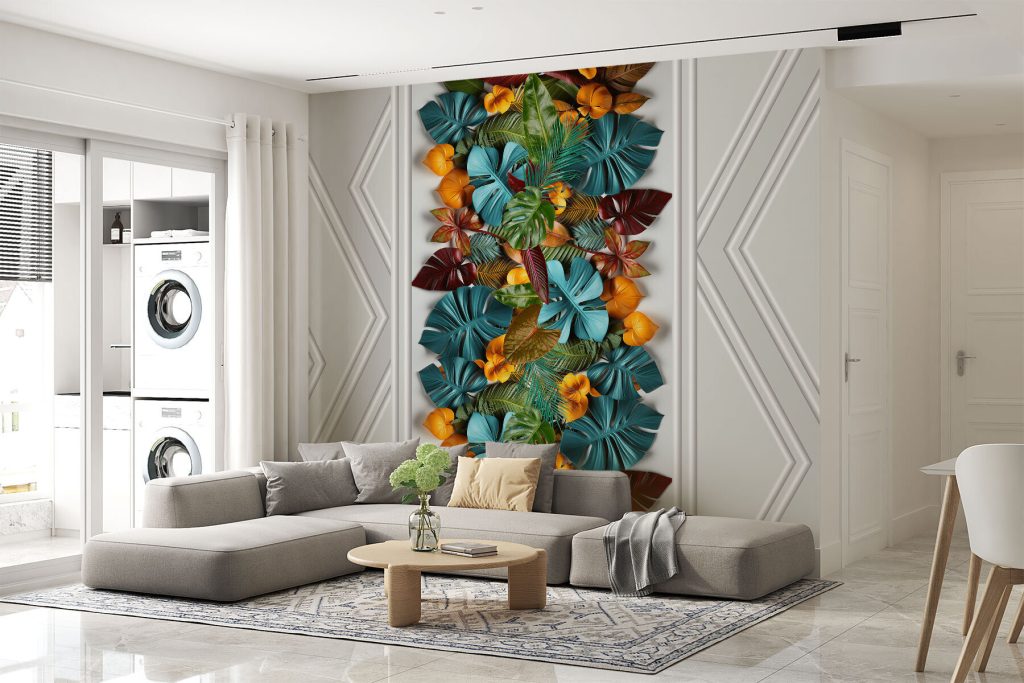 White door with colorful leaves