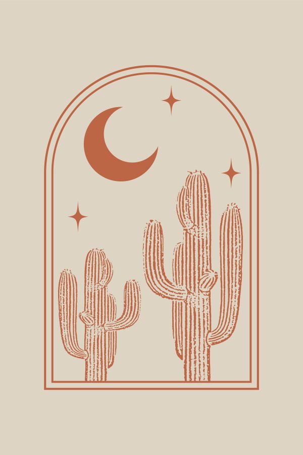 Graphique d'un cactus et de la lune Graphique d'un cactus et de la lune
