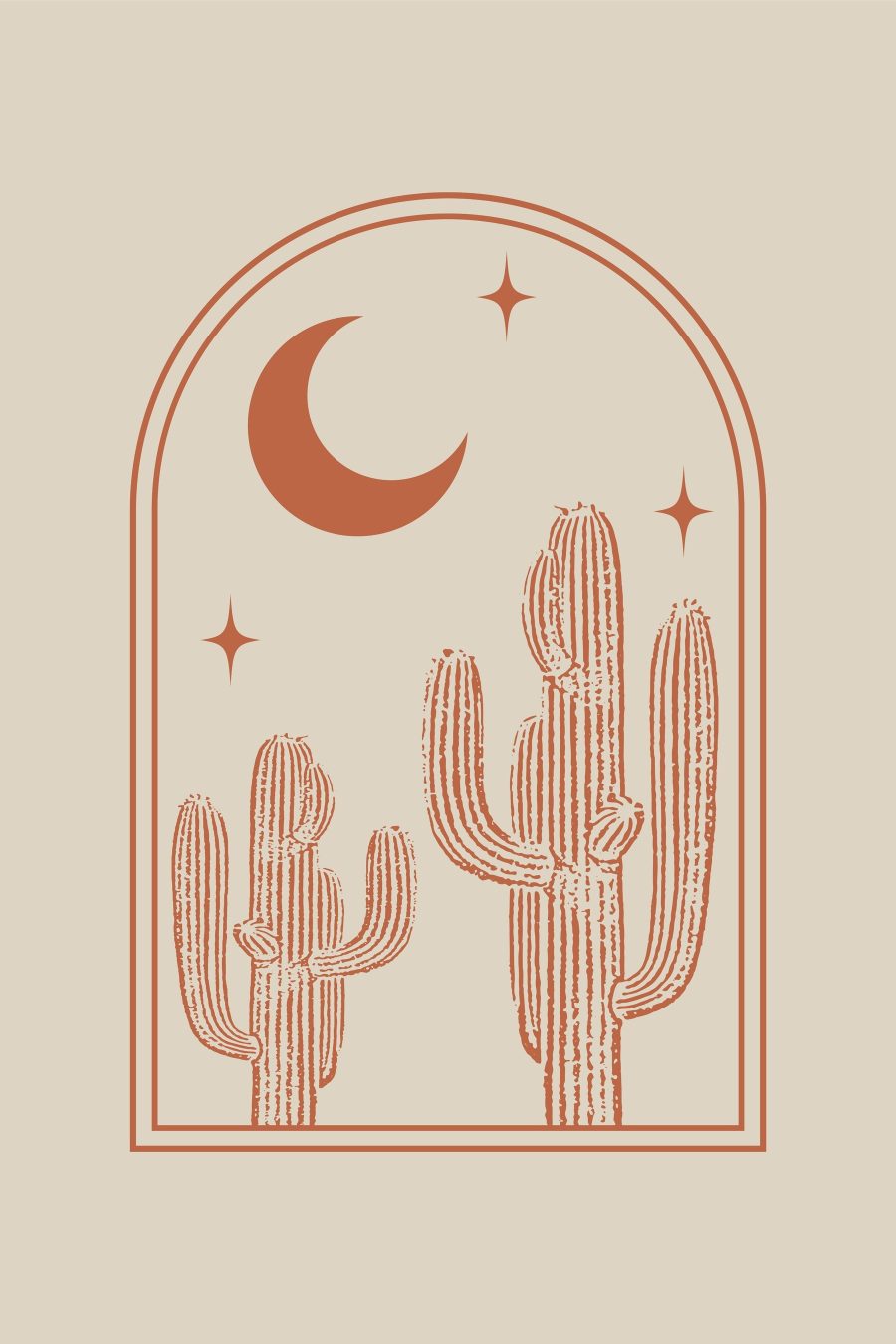 Graphique d'un cactus et de la lune