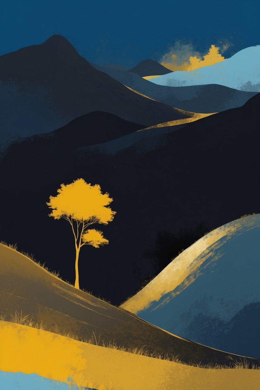 Arbre jaune sur une colline
