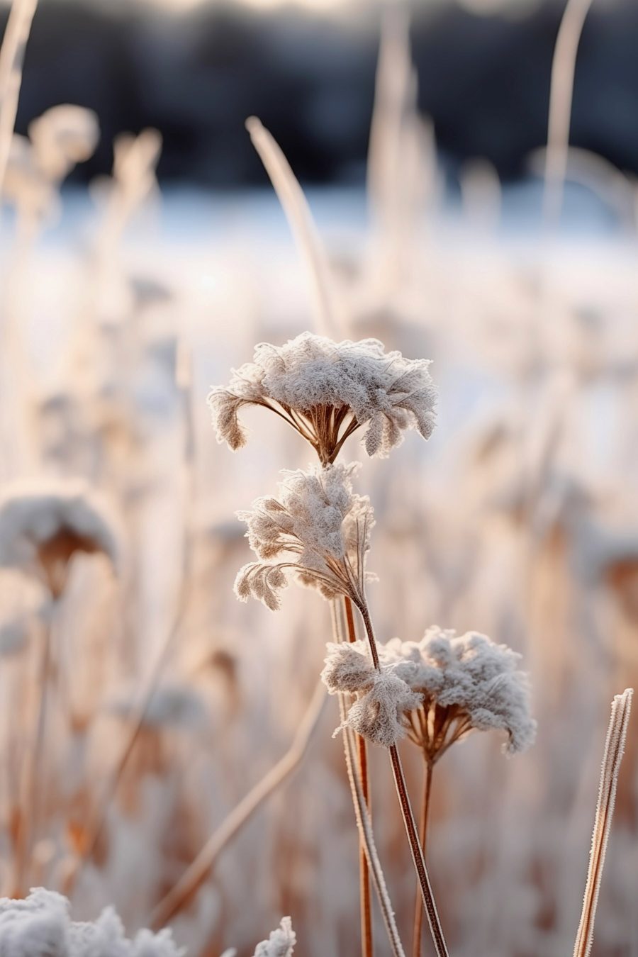 Flore givrée dans la lumière du matin