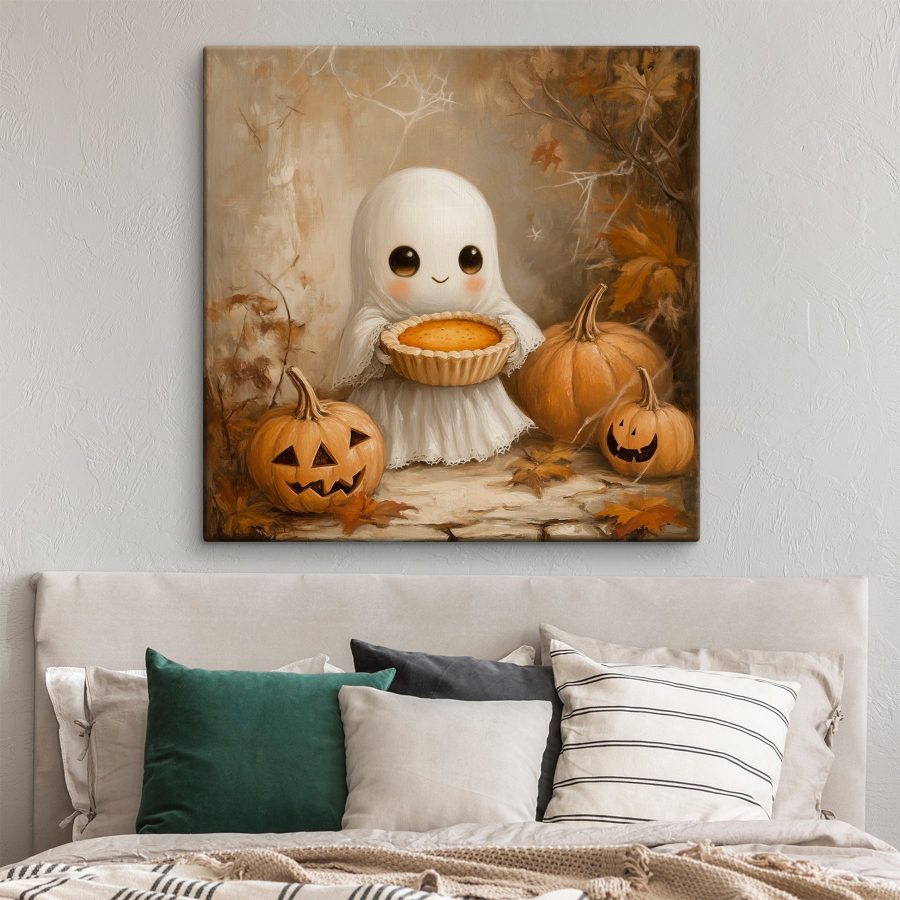 Peinture d'un fantôme tenant une tarte