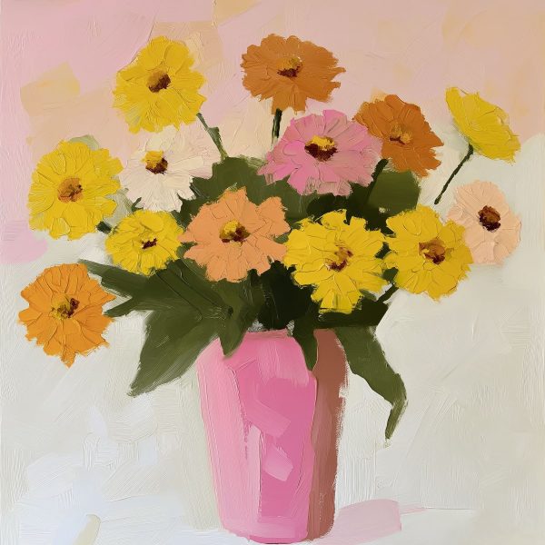 Peinture de fleurs dans un vase rose Peinture de fleurs dans un vase rose