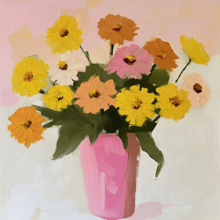 Peinture de fleurs dans un vase rose