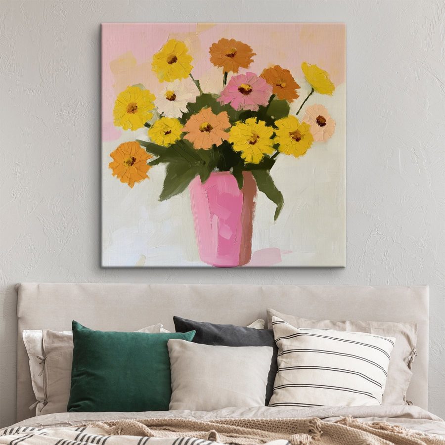 Peinture de fleurs dans un vase rose