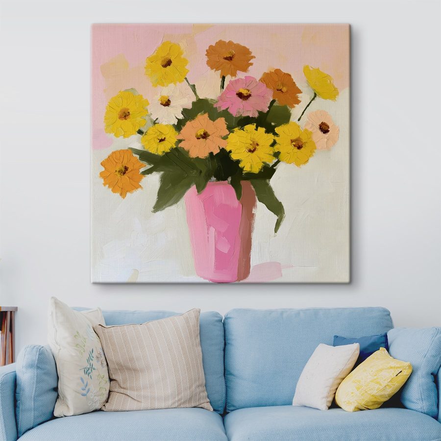 Peinture de fleurs dans un vase rose