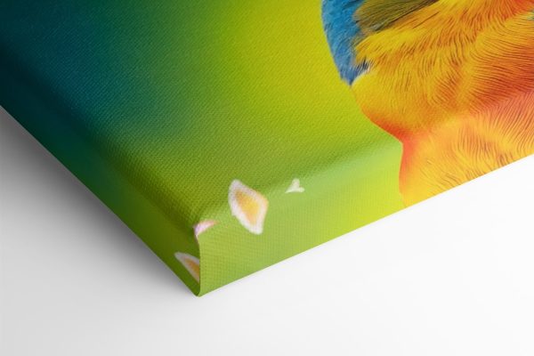 Oiseau coloré sur une branche avec des fleurs roses Oiseau coloré sur une branche avec des fleurs roses