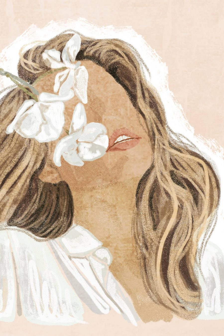 Femme avec des fleurs dans les cheveux