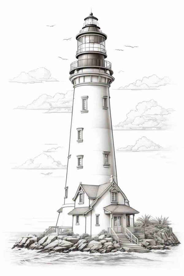 Phare avec maison et palmiers Phare avec maison et palmiers