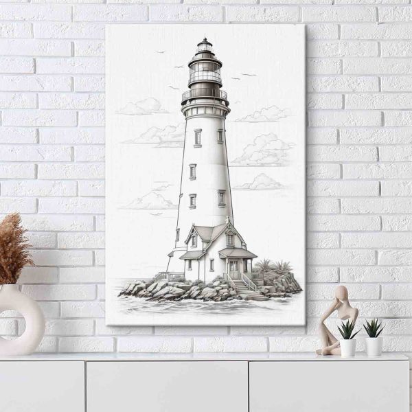 Phare avec maison et palmiers Phare avec maison et palmiers