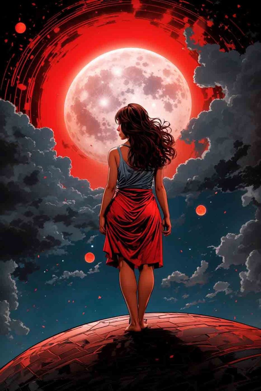 Femme regardant la lune Femme regardant la lune