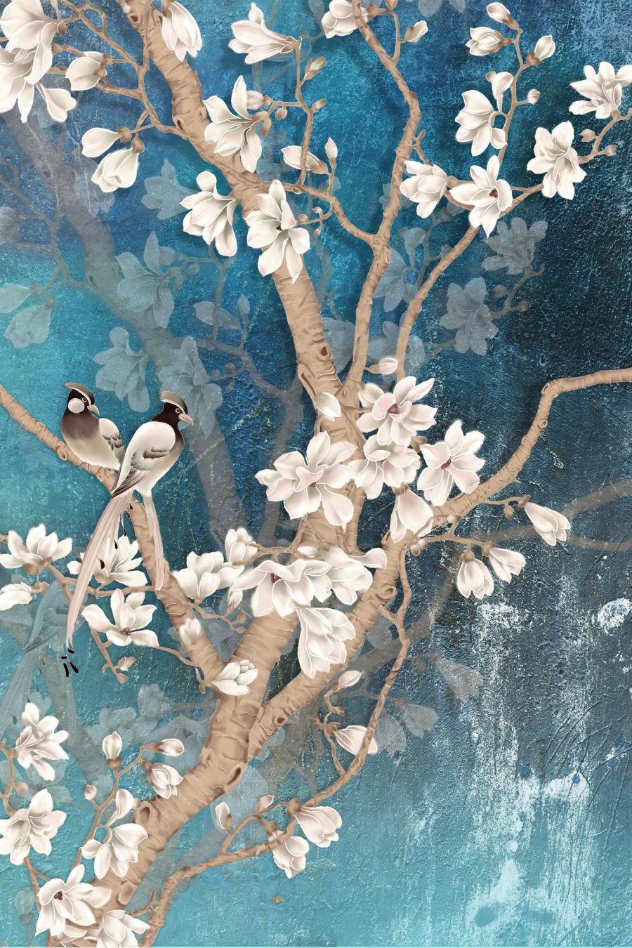Arbre avec fleurs blanches et oiseaux Arbre avec fleurs blanches et oiseaux