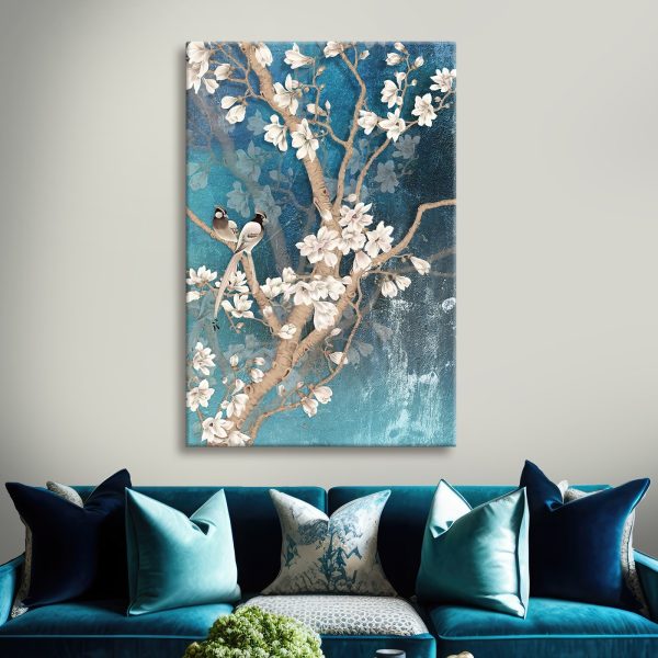 Arbre avec fleurs blanches et oiseaux Arbre avec fleurs blanches et oiseaux