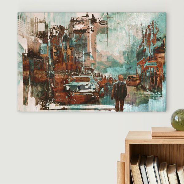Homme marchant dans une rue avec des voitures et des bâtiments Homme marchant dans une rue avec des voitures et des bâtiments