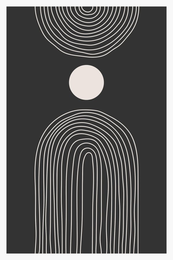 Affiche en noir et blanc avec un cercle blanc et un arc-en-ciel noir et blanc Affiche en noir et blanc avec un cercle blanc et un arc-en-ciel noir et blanc