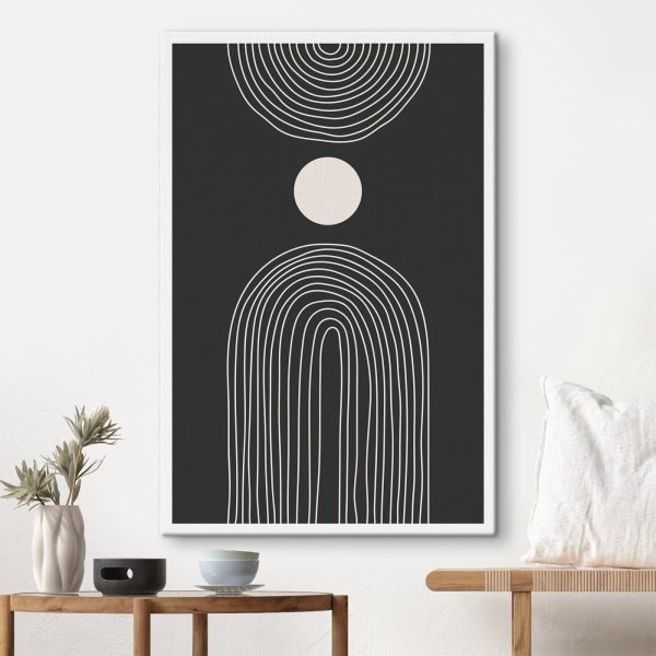 Affiche en noir et blanc avec un cercle blanc et un arc-en-ciel noir et blanc Affiche en noir et blanc avec un cercle blanc et un arc-en-ciel noir et blanc