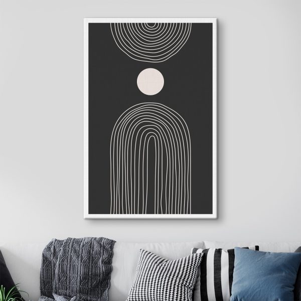 Affiche en noir et blanc avec un cercle blanc et un arc-en-ciel noir et blanc Affiche en noir et blanc avec un cercle blanc et un arc-en-ciel noir et blanc