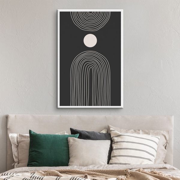 Affiche en noir et blanc avec un cercle blanc et un arc-en-ciel noir et blanc Affiche en noir et blanc avec un cercle blanc et un arc-en-ciel noir et blanc
