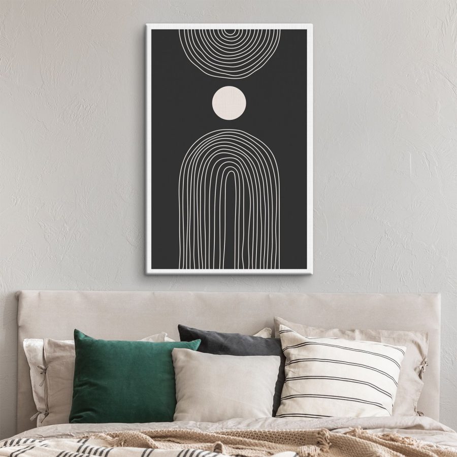Affiche en noir et blanc avec un cercle blanc et un arc-en-ciel noir et blanc Affiche en noir et blanc avec un cercle blanc et un arc-en-ciel noir et blanc