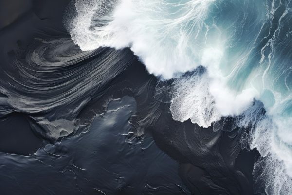 Vagues déferlantes sur une plage de sable noir Vagues déferlantes sur une plage de sable noir