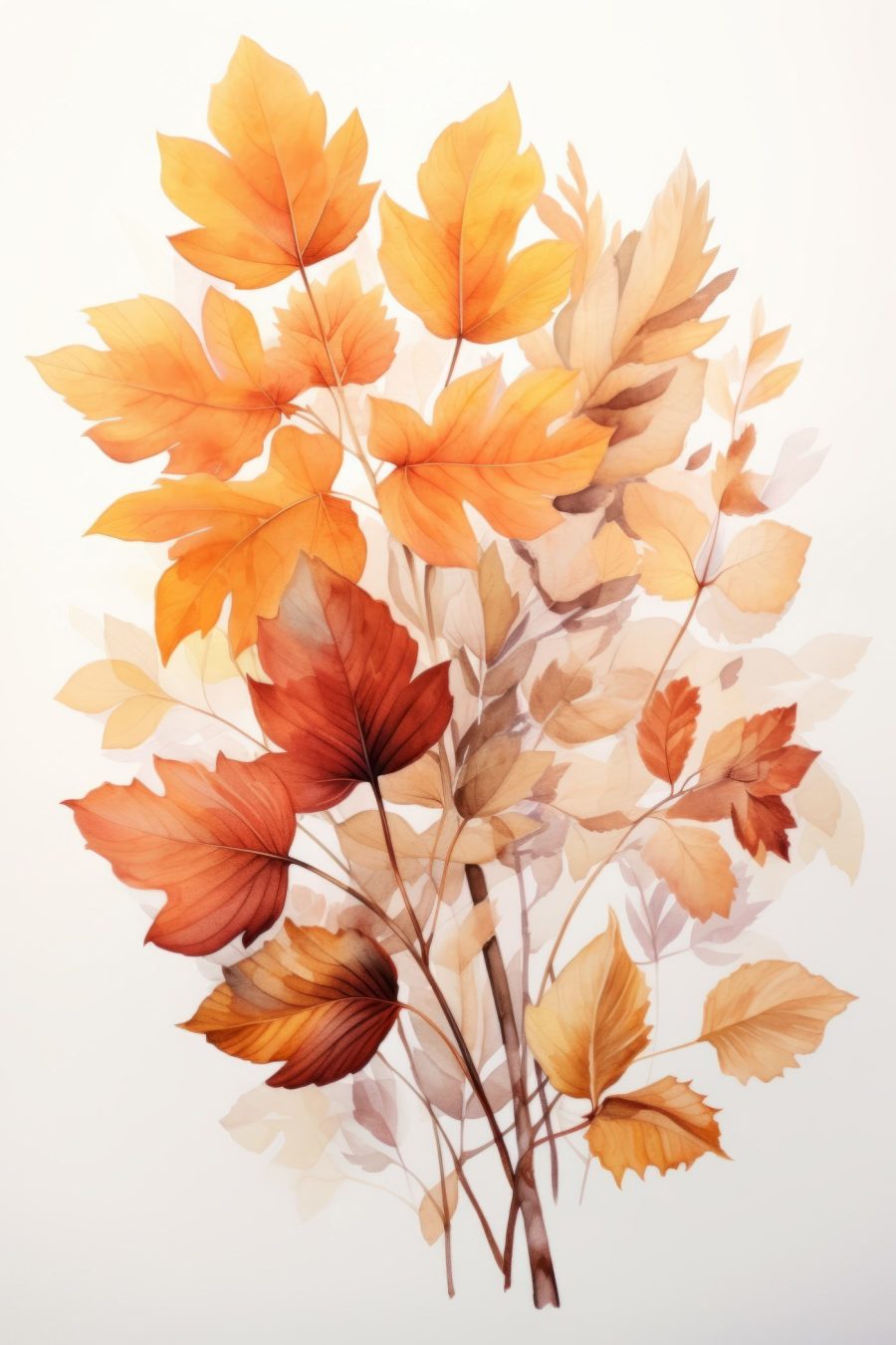 Peinture de feuilles orange et brunes