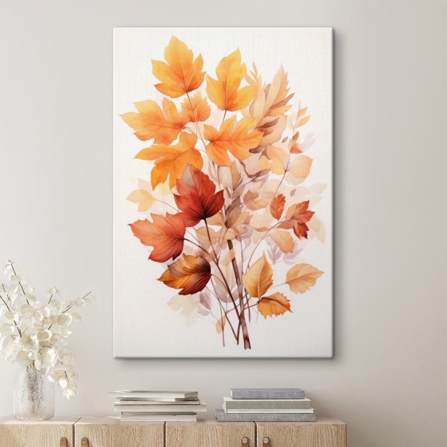 Peinture de feuilles orange et brunes