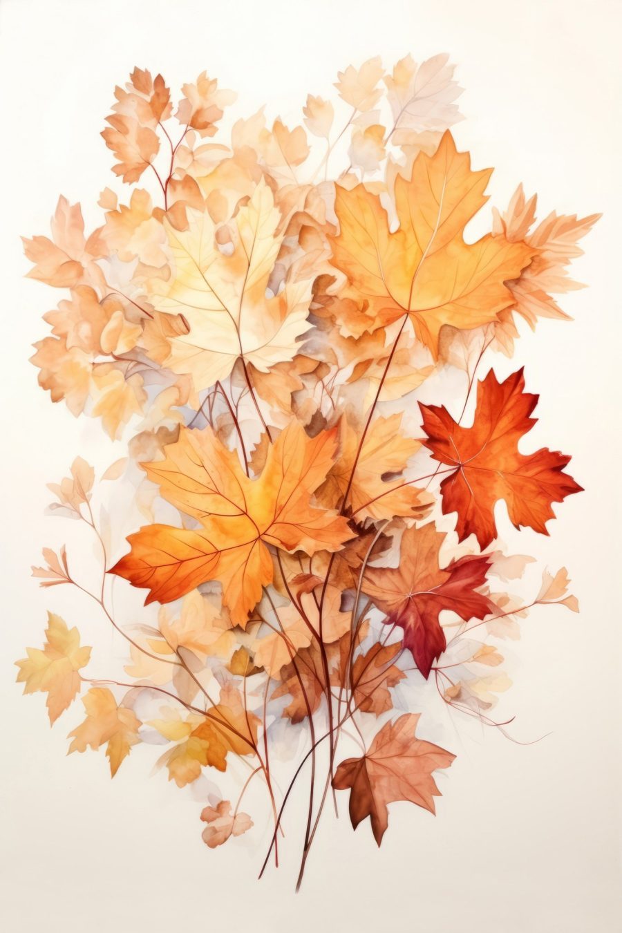 Peinture de feuilles orange et brunes
