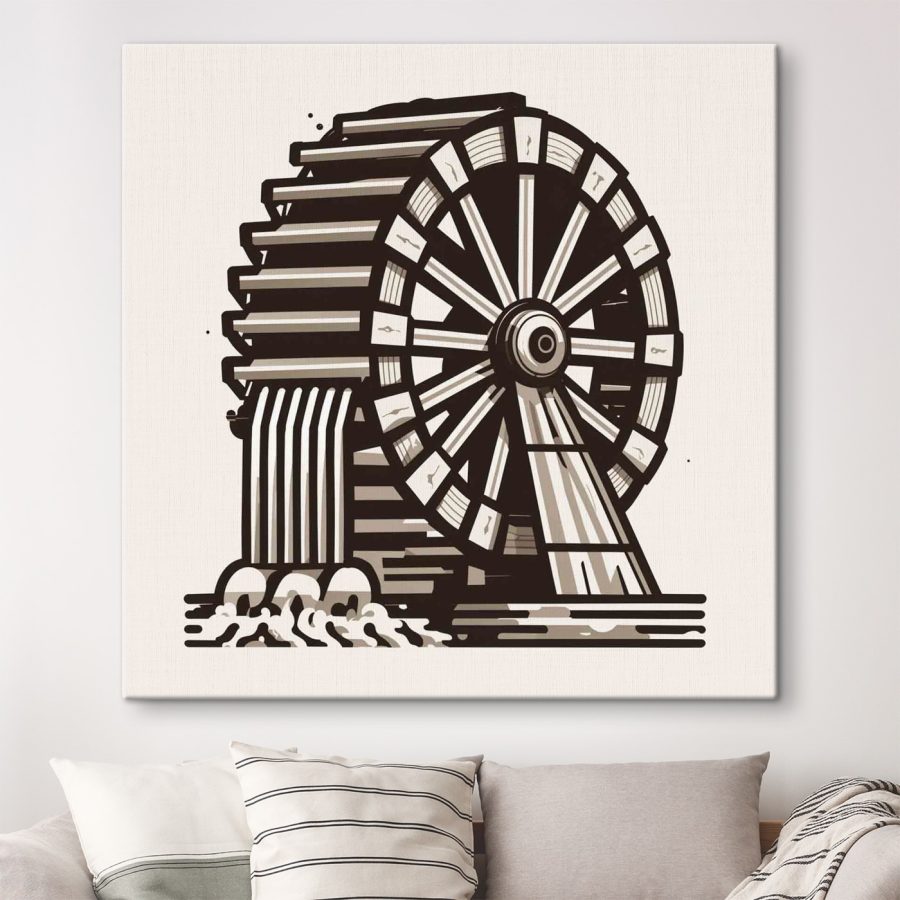 Roue à eau avec de l'eau qui s'écoule