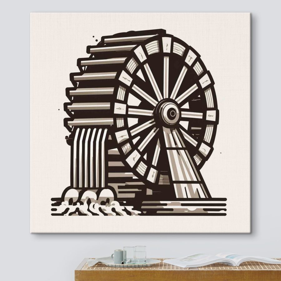 Roue à eau avec de l'eau qui s'écoule