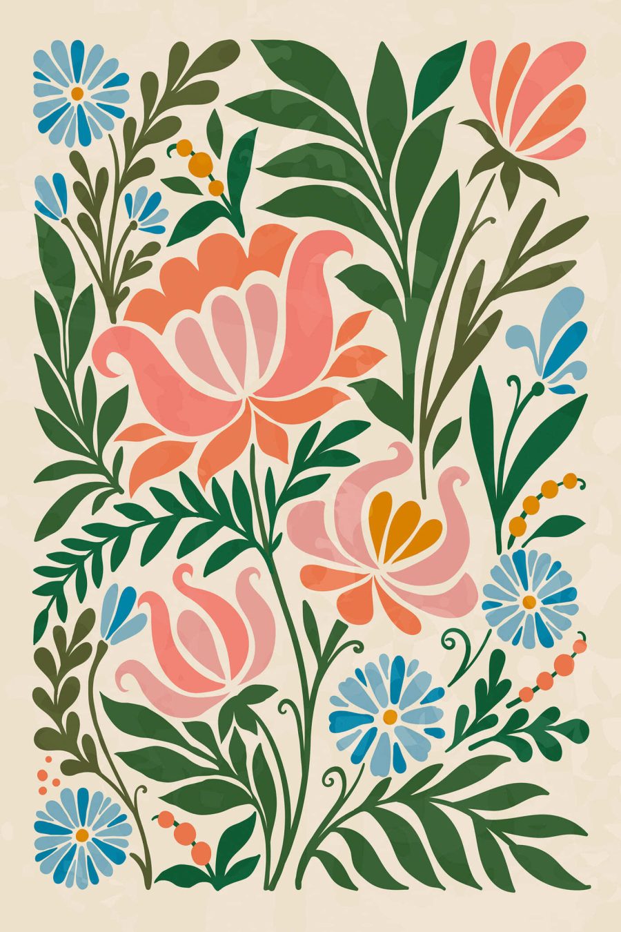 Motif floral coloré sur fond blanc