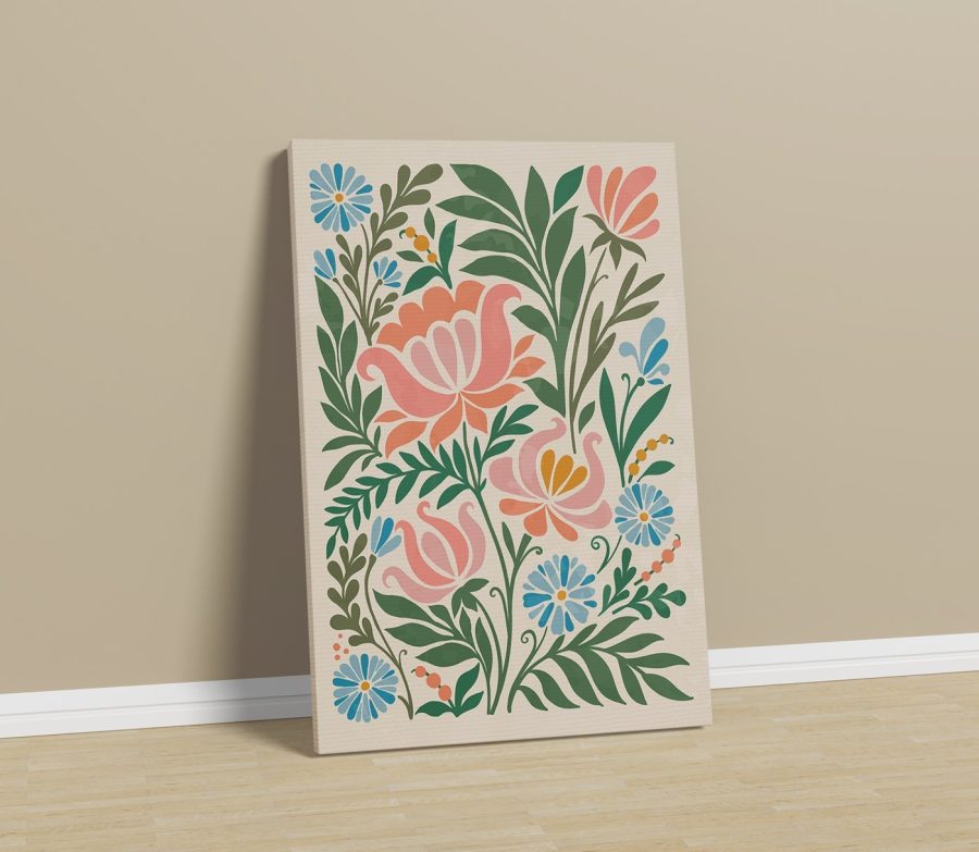 Motif floral coloré sur fond blanc