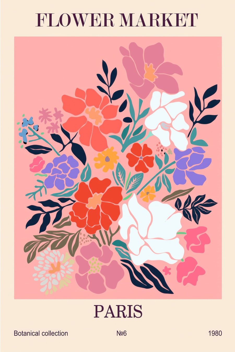 Peinture de fleurs colorées sur fond rose