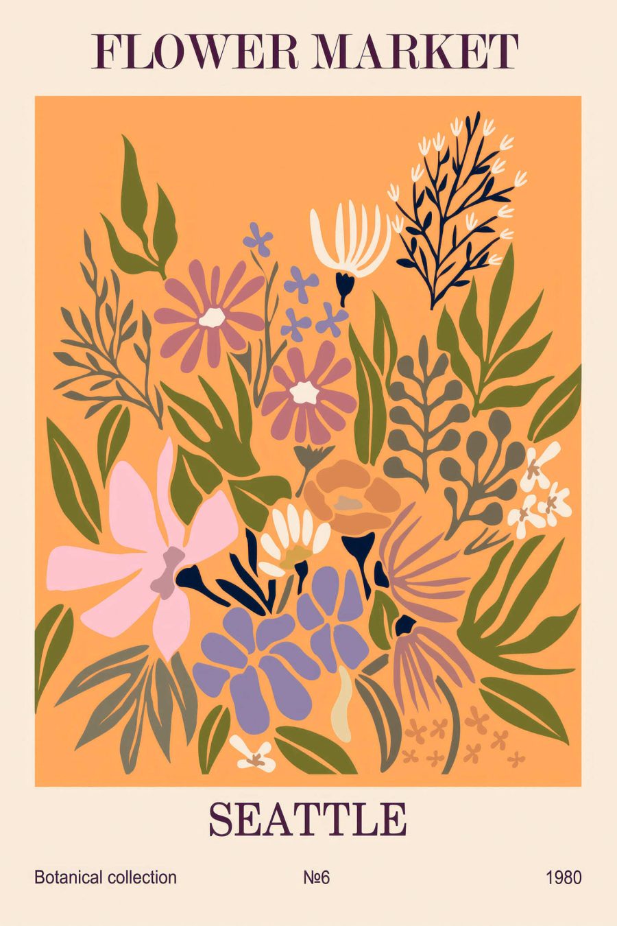 Motif floral coloré sur fond orange