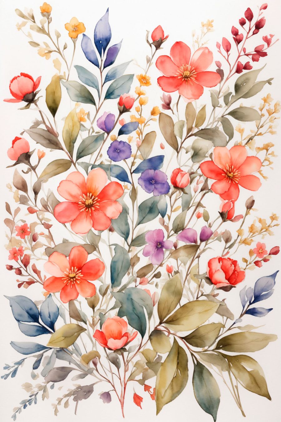 Peinture de fleurs et de feuilles