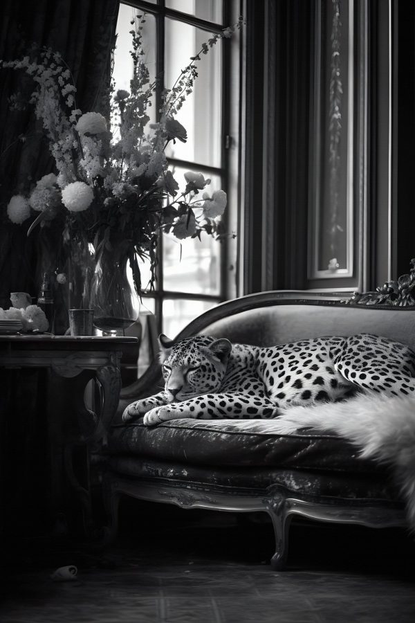 Léopard couché sur un canapé Léopard couché sur un canapé