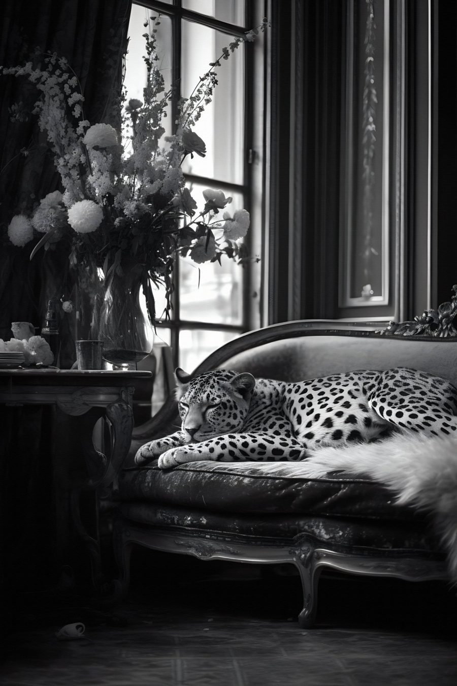 Léopard couché sur un canapé